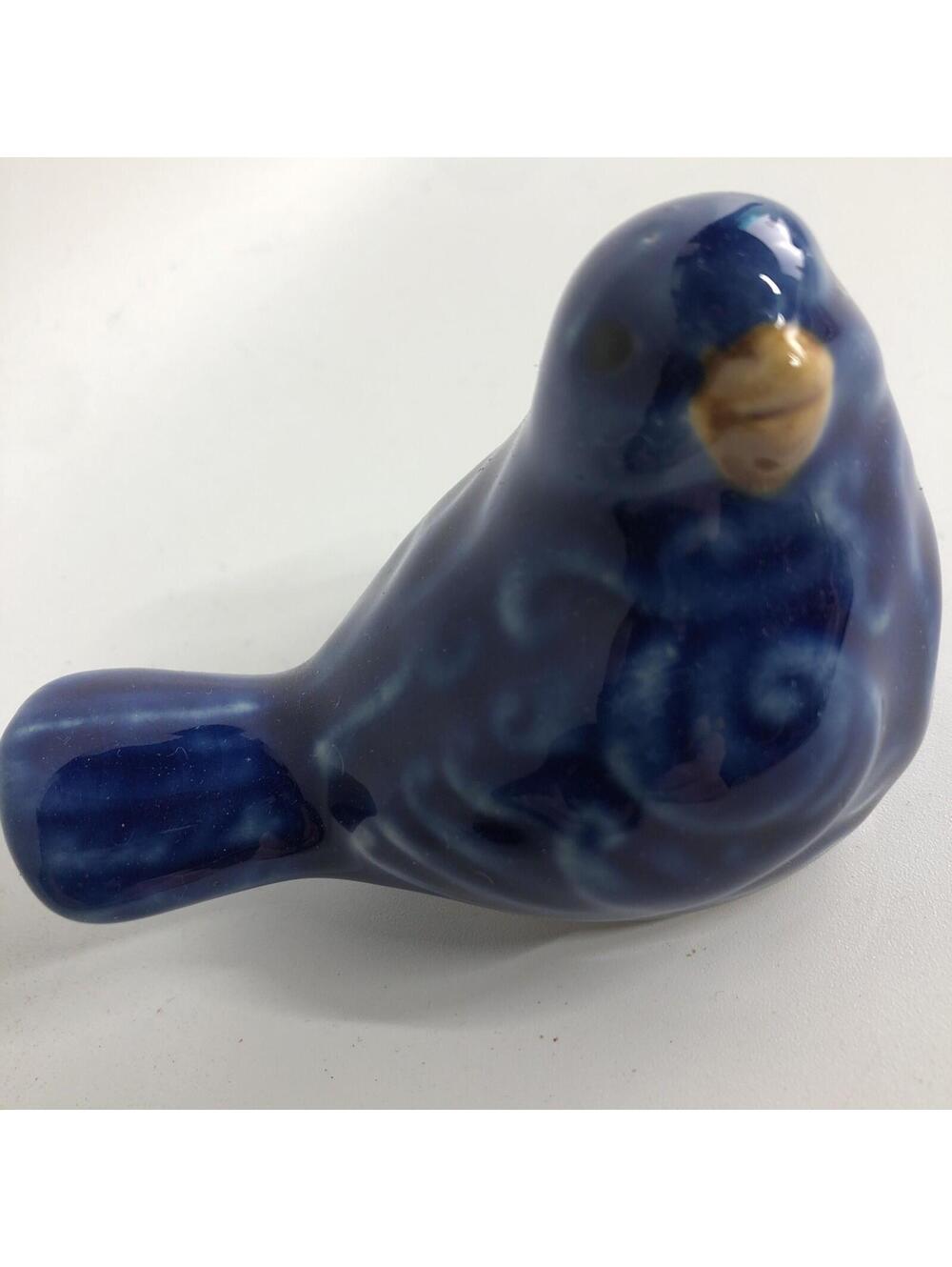 Blue Ceramic Bird Figurine Portugal Handmade Collectible 3.2" Bird Gift